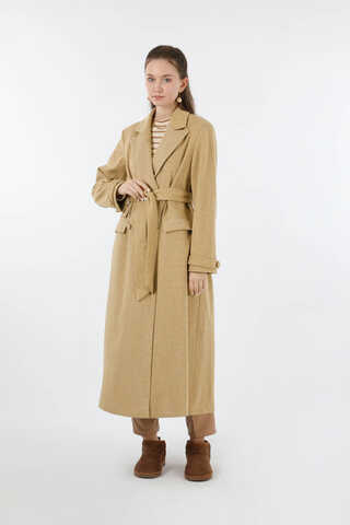 Cep Detaylı Kruvaze Kaban Camel - 1