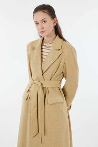 Cep Detaylı Kruvaze Kaban Camel - 2