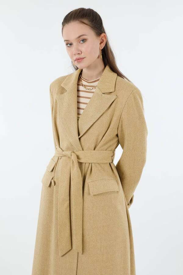 Cep Detaylı Kruvaze Kaban Camel - 2