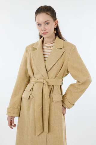 Cep Detaylı Kruvaze Kaban Camel - 5