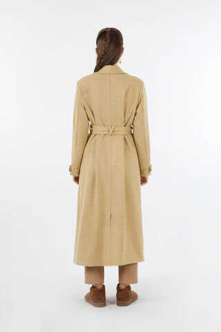 Cep Detaylı Kruvaze Kaban Camel - 6