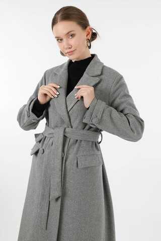 Cep Detaylı Kruvaze Kaban Gri - 2