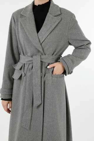 Cep Detaylı Kruvaze Kaban Gri - 4