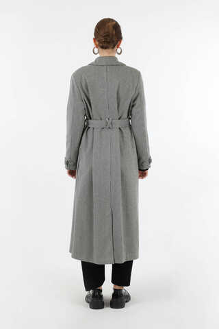 Cep Detaylı Kruvaze Kaban Gri - 6