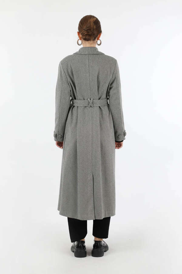 Cep Detaylı Kruvaze Kaban Gri - 6