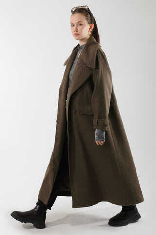 Cepleri Düğmeli Kruvaze Kaban Kahverengi - 1