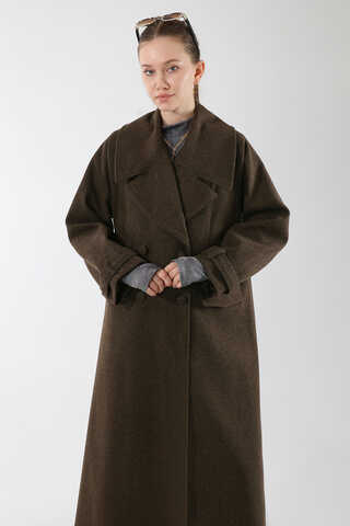 Cepleri Düğmeli Kruvaze Kaban Kahverengi - 2