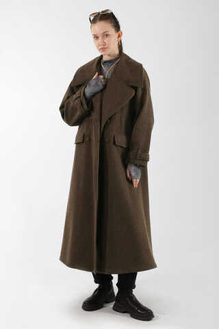 Cepleri Düğmeli Kruvaze Kaban Kahverengi - 5