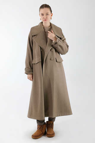 Cepleri Düğmeli Kruvaze Kaban Koyu Vizon - 1