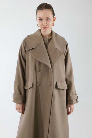 Cepleri Düğmeli Kruvaze Kaban Koyu Vizon - 2