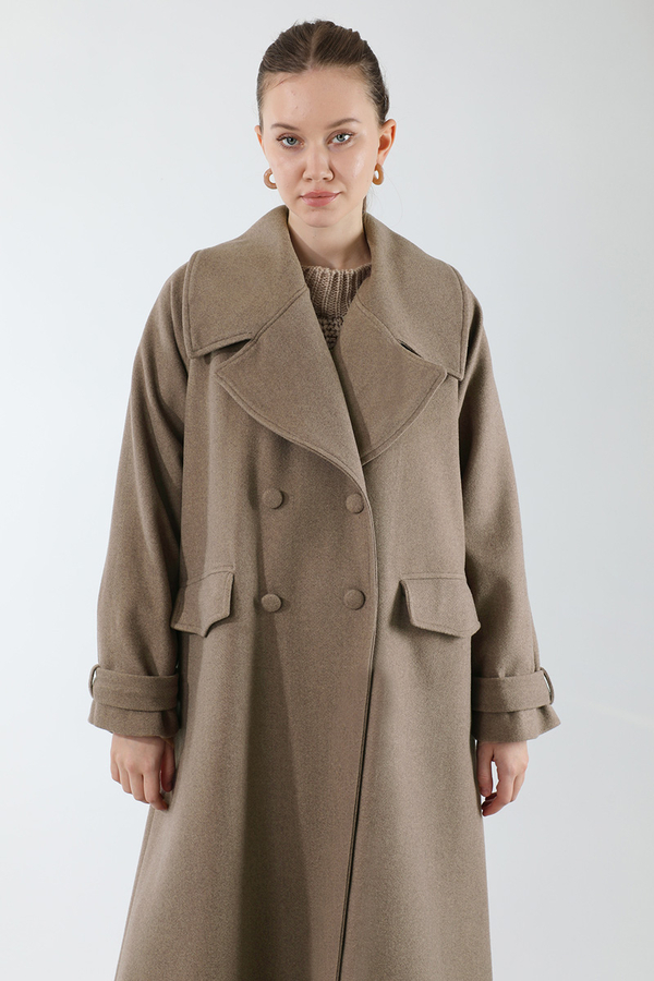 Cepleri Düğmeli Kruvaze Kaban Koyu Vizon - 2