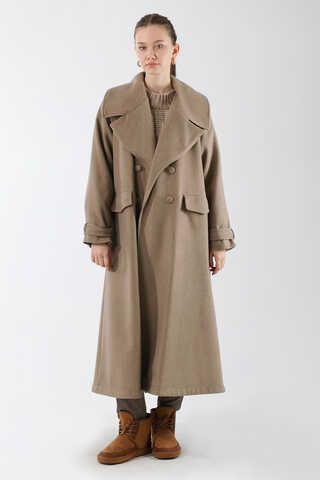 Cepleri Düğmeli Kruvaze Kaban Koyu Vizon - 3