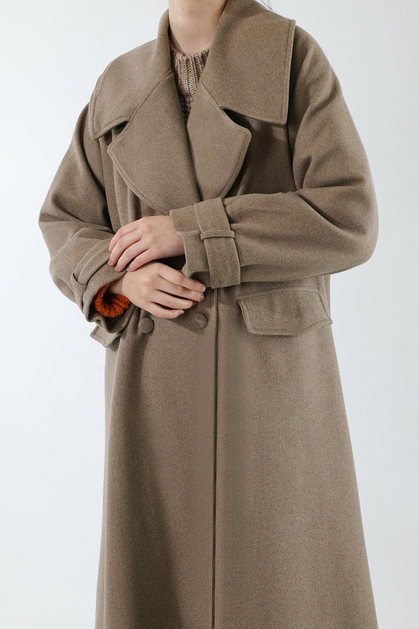 Cepleri Düğmeli Kruvaze Kaban Koyu Vizon - 4