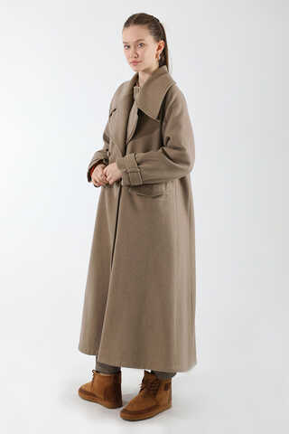 Cepleri Düğmeli Kruvaze Kaban Koyu Vizon - 5