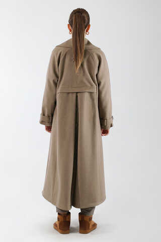 Cepleri Düğmeli Kruvaze Kaban Koyu Vizon - 6