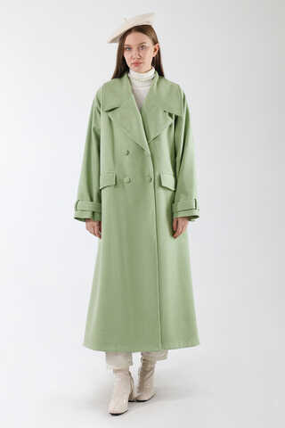 Cepleri Düğmeli Kruvaze Kaban Mint - 5