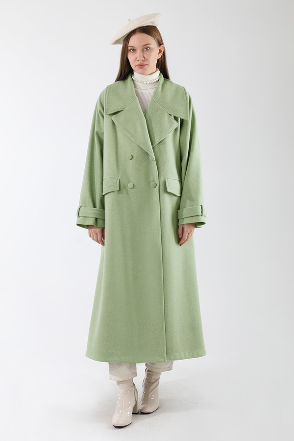 Cepleri Düğmeli Kruvaze Kaban Mint - 5