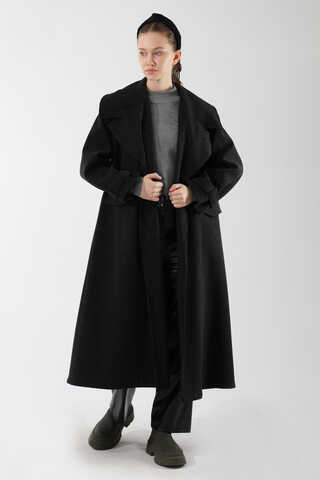 Cepleri Düğmeli Kruvaze Kaban Siyah - 1