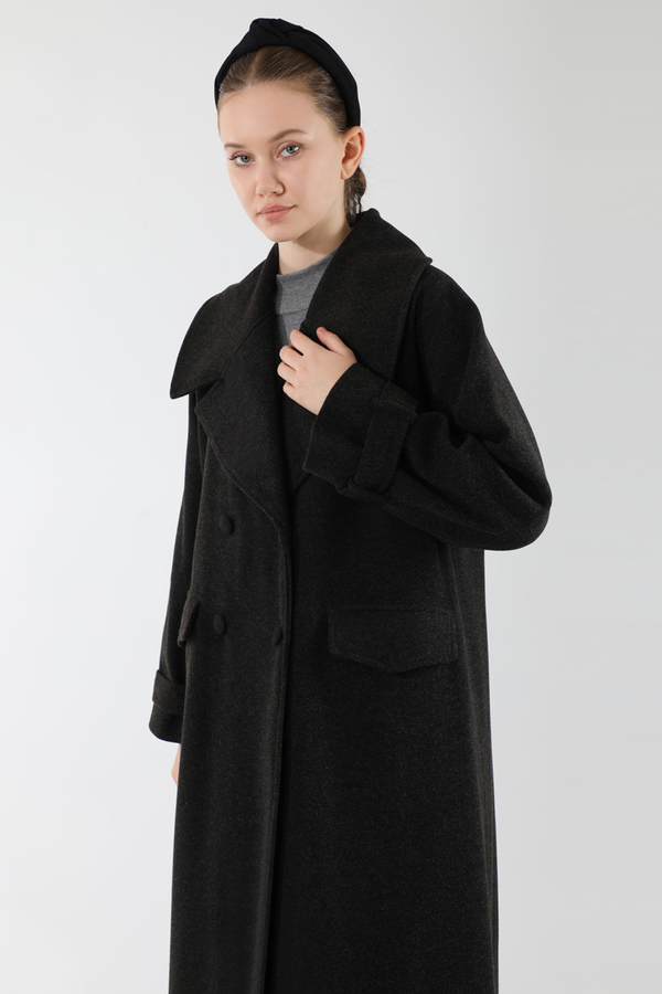 Cepleri Düğmeli Kruvaze Kaban Siyah - 2