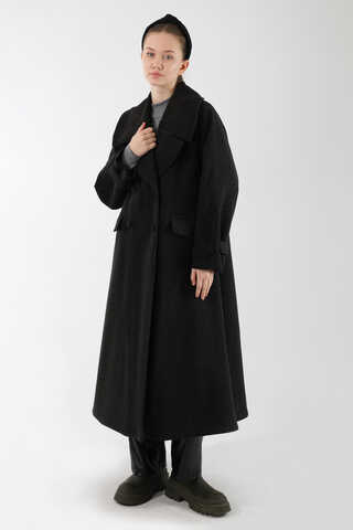 Cepleri Düğmeli Kruvaze Kaban Siyah - 3