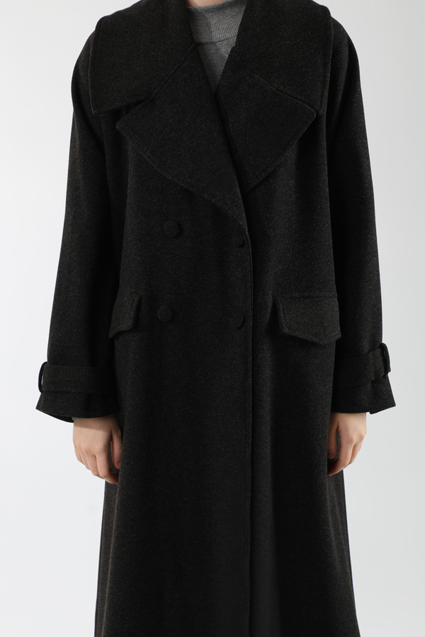 Cepleri Düğmeli Kruvaze Kaban Siyah - 4