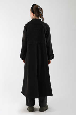 Cepleri Düğmeli Kruvaze Kaban Siyah - 6