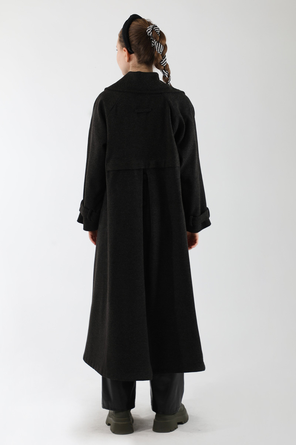 Cepleri Düğmeli Kruvaze Kaban Siyah - 6