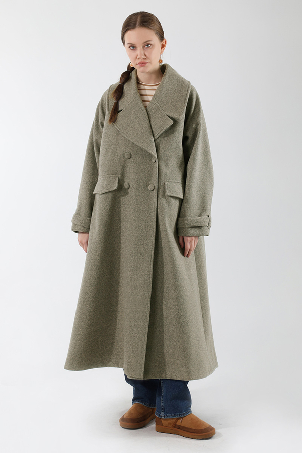 Cepleri Düğmeli Kruvaze Kaban Toprak - 1