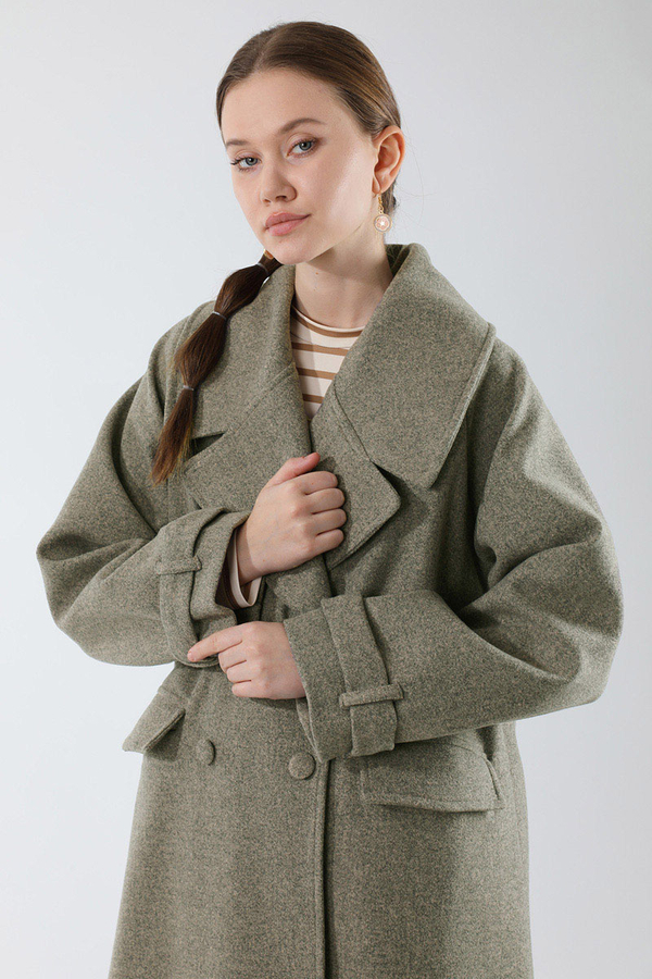 Cepleri Düğmeli Kruvaze Kaban Toprak - 2