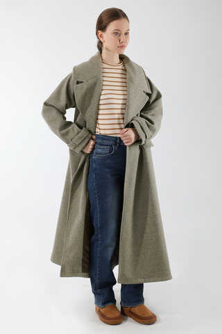 Cepleri Düğmeli Kruvaze Kaban Toprak - 3