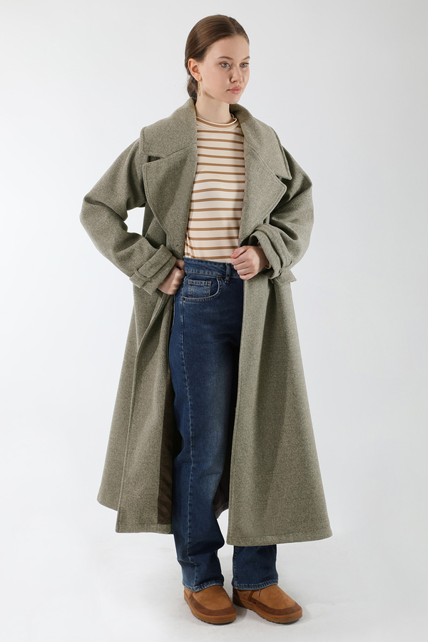 Cepleri Düğmeli Kruvaze Kaban Toprak - 3