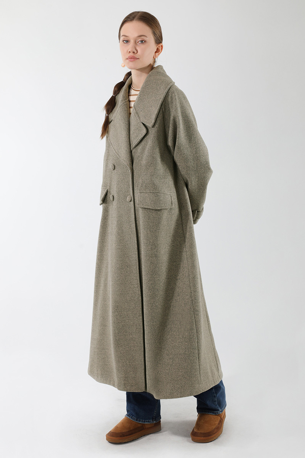 Cepleri Düğmeli Kruvaze Kaban Toprak - 5