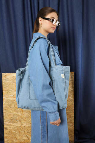 Cepli Denim Çanta Açık Mavi - 3