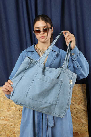 Cepli Denim Çanta Açık Mavi - 2