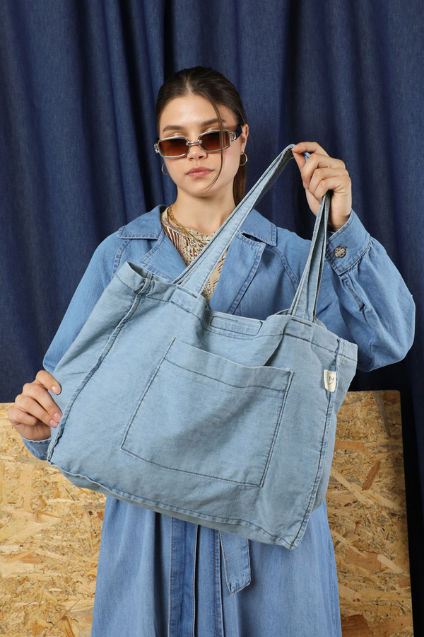 Cepli Denim Çanta Açık Mavi - 2