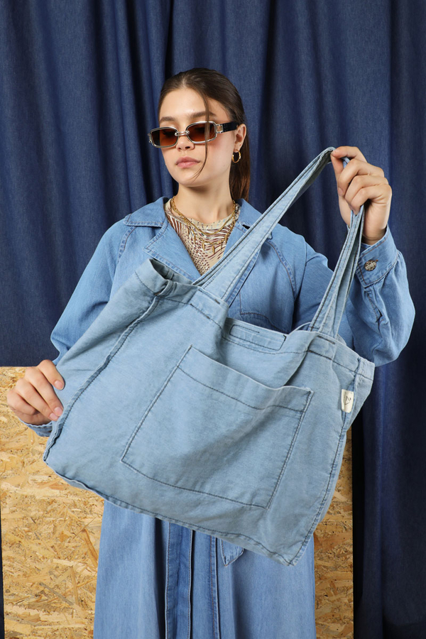 Cepli Denim Çanta Açık Mavi - 5