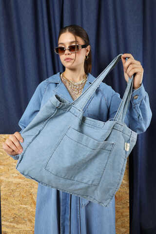 Cepli Denim Çanta Açık Mavi - 5