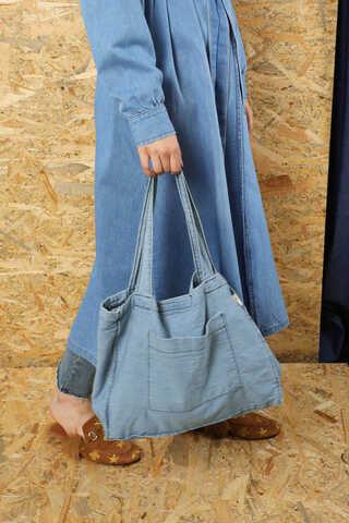 Cepli Denim Çanta Açık Mavi - 1