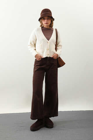 Cepli Düğmeli Hırka Krem - 2