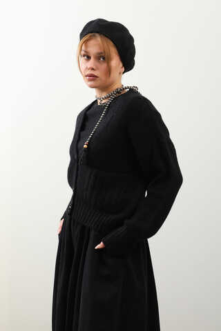 Cepli Düğmeli Hırka Siyah - 3