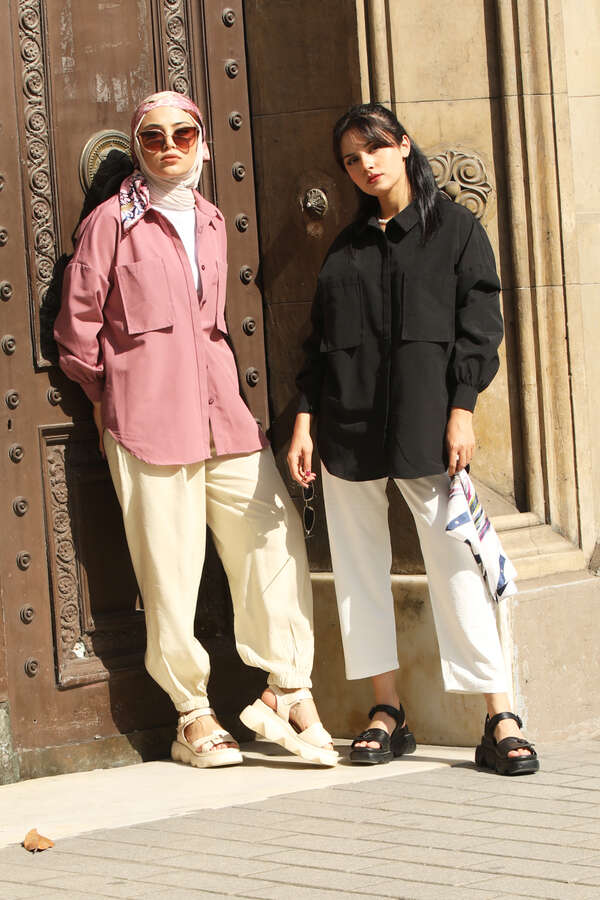 Cepli Oversize Gömlek Siyah - 1