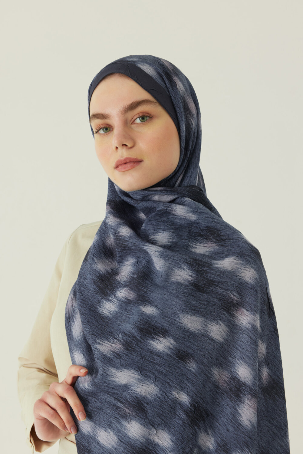 Ceylan Desen Bambu Şal Lacivert 