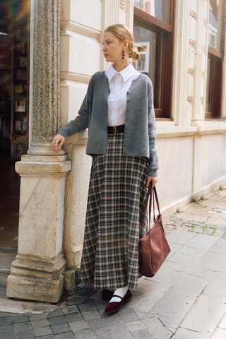 Checked A-Line Skirt Anthracite - 1