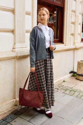 Checked A-Line Skirt Anthracite - 4