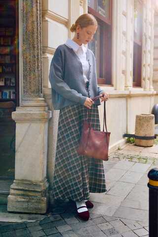 Checked A-Line Skirt Anthracite - 7
