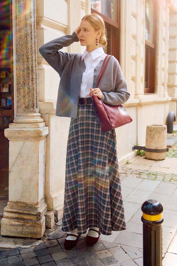 Checked A-Line Skirt Anthracite - 9