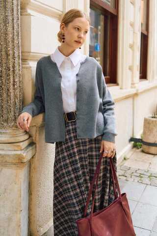 Checked A-Line Skirt Anthracite - 5