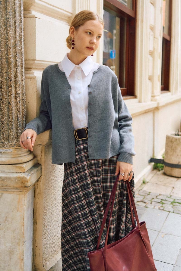 Checked A-Line Skirt Anthracite - 5