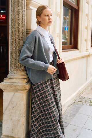 Checked A-Line Skirt Anthracite - 6
