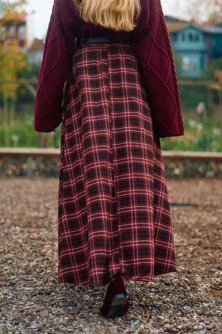 Checked A-Line Skirt Burgundy - 9